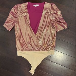 Wayf pink/gold Shimmer body suit